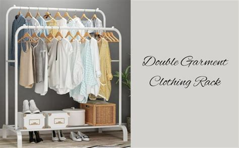 Lukzer Sturdy Cloth Stand: Heavy-Duty Double Pole Garment Rack with 1 ...