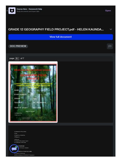 Grade 12 Geography Field Project - PDF - Helen Kaunda.. | PDF | Natural ...