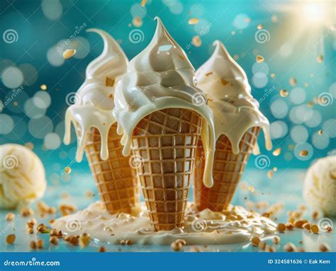 Melting Ice Cream Cones in Summer Sun a Sweet Treat for Hot Days, Enjoy ...