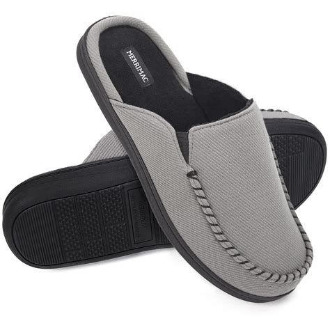 MERRIMAC Men's Cozy Knit Memory Foam Moccasin House Slippers Comfy ...