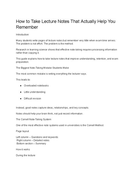 How to Take Effective Lecture Notes: A Step-by-Step Guide - Studocu