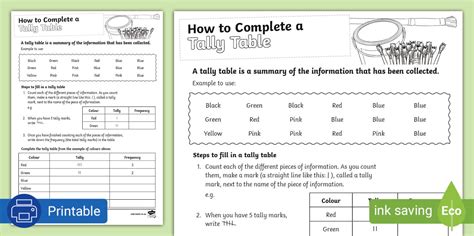 How to Complete a Tally Table Activity Sheet (teacher made)
