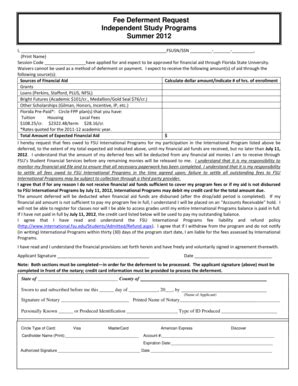 Fillable Online international fsu Fee Deferment Request Independent ...