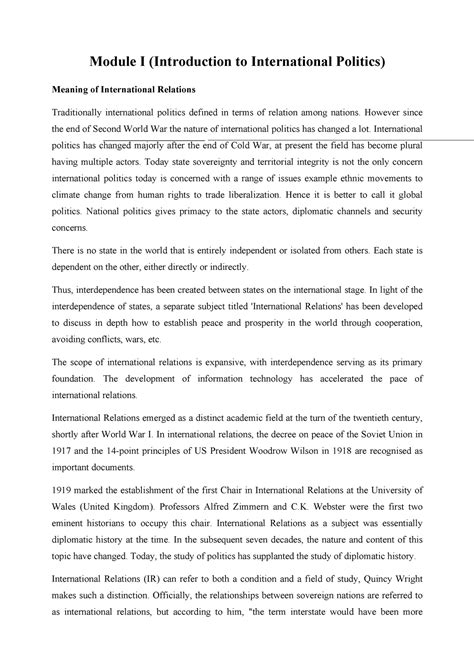 POL SC Material - Module I (Introduction to International Politics ...