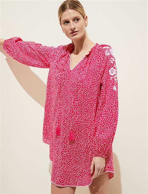 Buy Pure Cotton Printed Beach Cover Up Kaftan at Marks & Spencer
