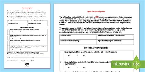 Editable Covid-19 School Visitor Questionnaire - Twinkl