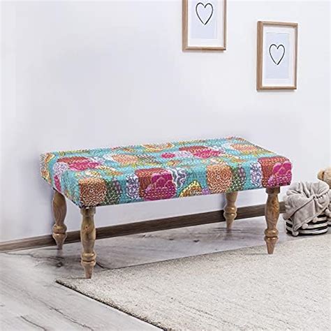 Ikiriya Bestone Solid Wood 2 Seater Bench Wooden Floral Print Green ...