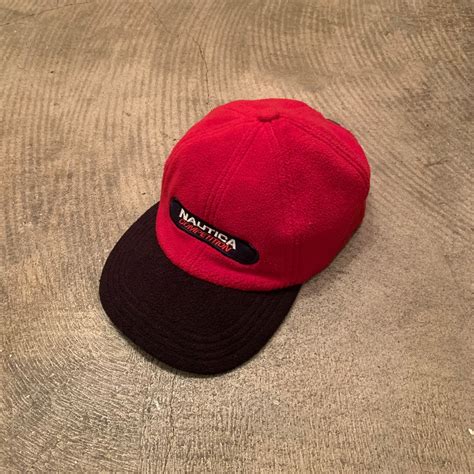 “NAUTICA” 90’s red×black polyester fleece 6panel cap | LAUGH
