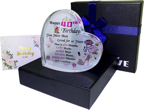 Amazon.com: 40th Birthday Gifts for Women, Heart Crystal Keepsake ...