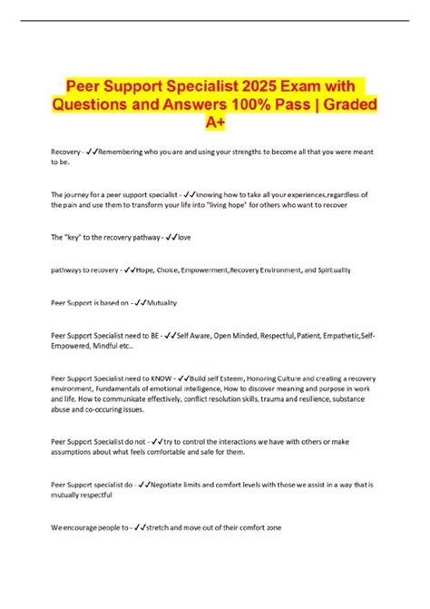Peer Support Specialist 2025 Exam with Questions and Answers 100% Pass | Graded A+ - Peer ...