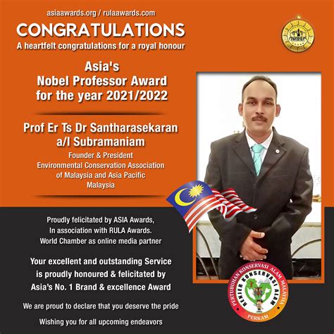 Prof Er Ts Dr Santharasekaran al Subramaniam has bagged Asia's Nobel ...