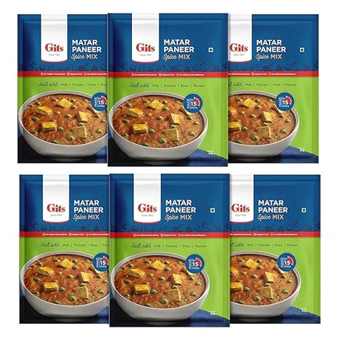 Gits Ready to Cook Spice Mix Matar Paneer 300g ,(Pack of 6 X 50g Each ...