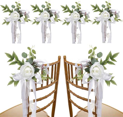6PCS Wedding Aisle Chair Decorations Pew Flowers, Rose Floral Wedding ...