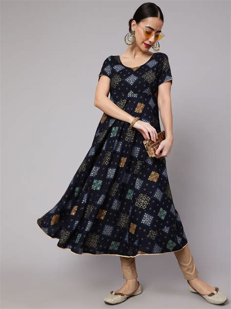 Navy Blue Bandhani Print Anarkali – wholesale-aks