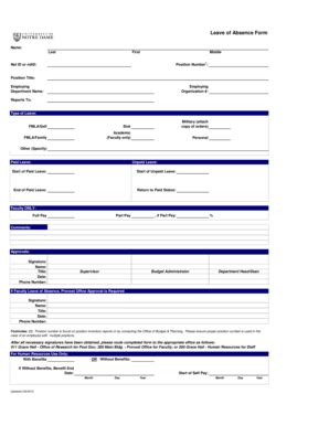 Fillable Online hr nd Leave of Absence Form - University of Notre Dame ...