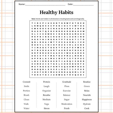 Healthy Habits Word Search Puzzle Worksheet Activity PDF – PrintableBazaar