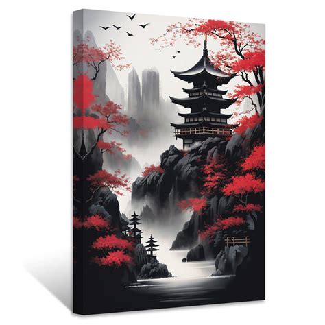 Amazon.com: ZXHYWYM Japanese Canvas Wall Art Red and Black Cherry Trees ...