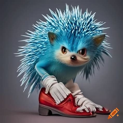 Blue hedgehog with red shoes and white gloves on Craiyon