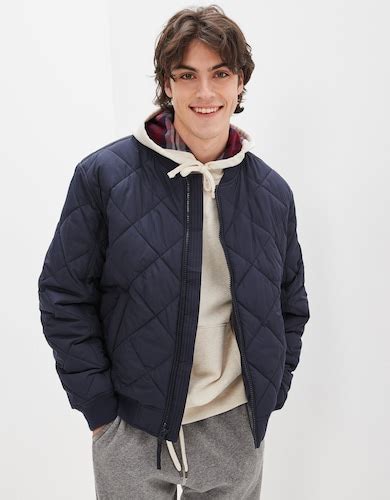 Buy American Eagle Men Blue Quilted Bomber Jacket Online