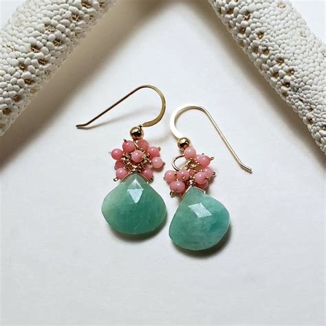 Buy Peach Coral Amazonite Earrings, Peach Mint Earrings, Mint Coral ...