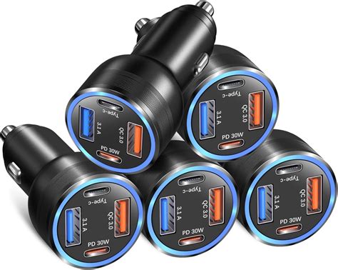 Amazon.com: USB C Car Charger 3 Pack, Costyle 65W 4 Port Car Power ...