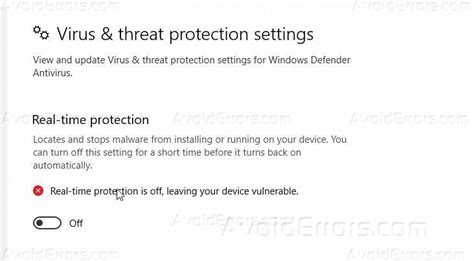Image result for Real-Time Protection Off Windows 10