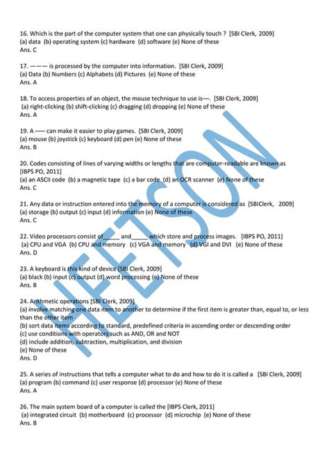 Image result for Computer Objective Question PDF