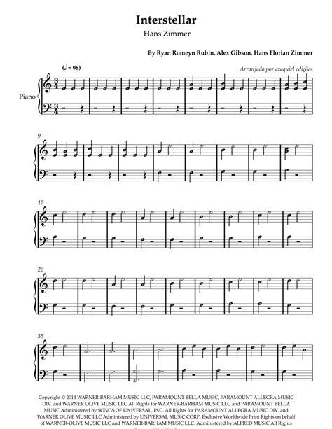 Interstellar (arr. ezequiel edições) by Hans Florian Zimmer Sheet Music ...