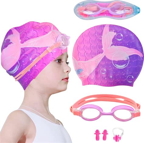 Kids Swim Caps for Girls, Silicone Waterproof Swimming Cap for Kids ...