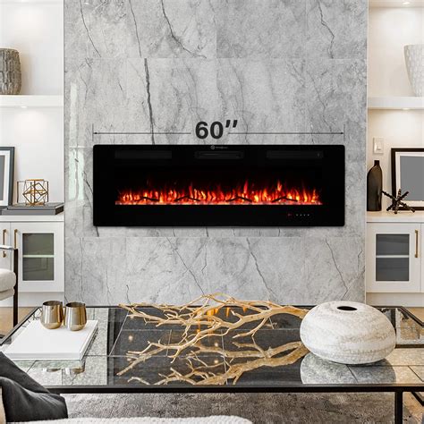 "Fodinghill 60"" Wall Mounted Electric Fireplace with Mantle, Touch ...