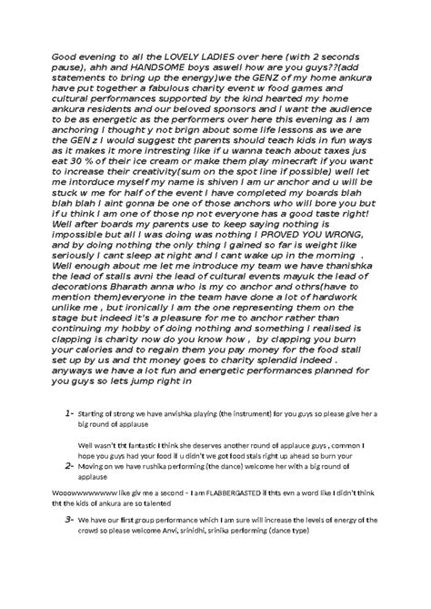 Anchoring script for levity night - Good evening to all the LOVELY ...