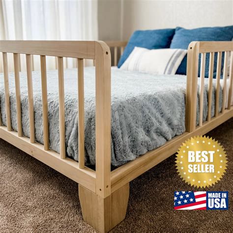 Natural Poplar Montessori Toddler Floor Bed With Rails - Made in USA - Etsy