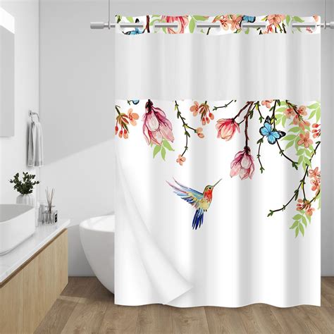 Amazon.com: WITHLOC No Hook Shower Curtain with Snap in Liner - Fabric ...