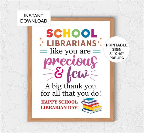 School Librarian Day Poster Printable / School Librarian Gift / School Librarian Day Decor ...