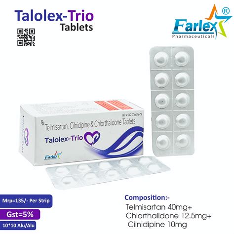 Telmisartan Chlorthalidone Cilnidipine Manufacturers | TALOLEX-TRIO