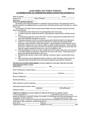 Fillable Online Authorization to Administer Medications for Grades 9-12 ...