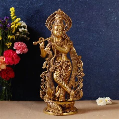 Krishna Statue - Arti Handicraft Copper Finishing Resin Cow Krishna ...