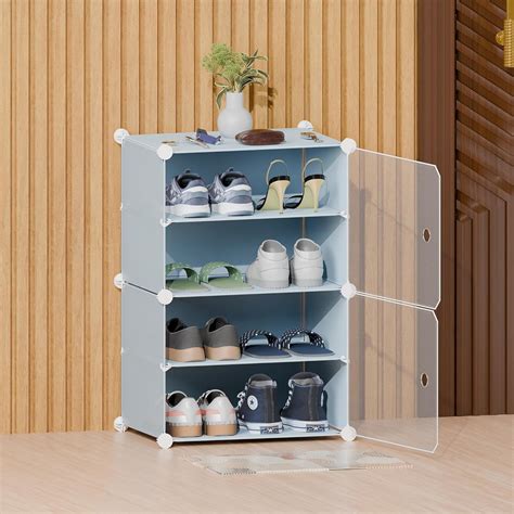 ALOXE DIY Foldable Shoe Rack | 4 Layer Plastic Shoes Rack with Door ...
