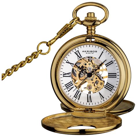 Akribos XXIV Mens Antique Mechanical Skeleton Chain Pocket Watch ...