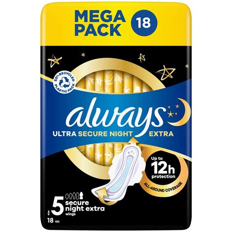 Always Ultra Secure Night Pads Extra Mega Pack 18pk | B&M Stores