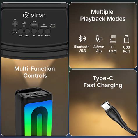 pTron Fusion Play 34W Bluetooth Party Speaker w/Pristine Sound, Rhythm ...