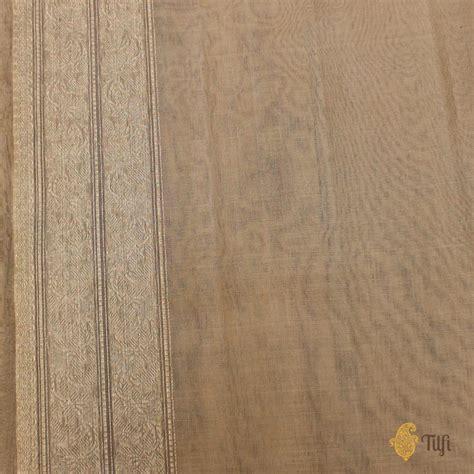 Beige-Grey Pure Kora Silk Banarasi Handloom Saree - Tilfi