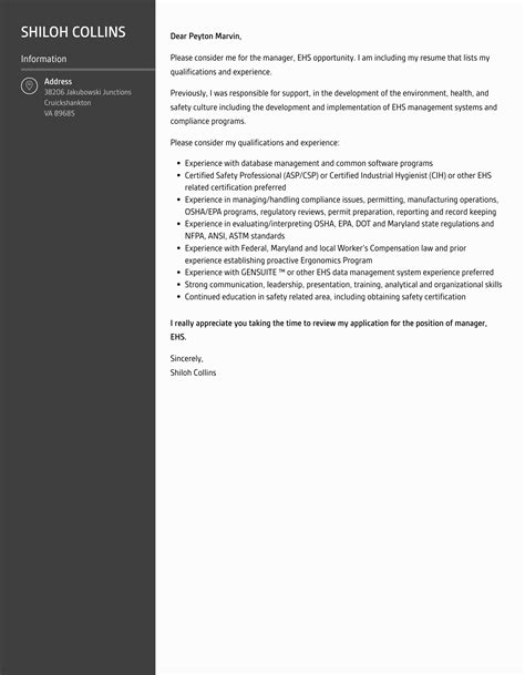 Sample Cover Letter For Ehs Manager at Anderson Drews blog