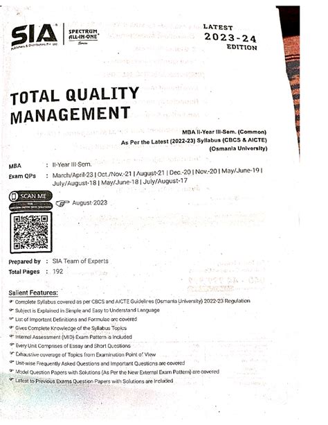 Total Quality Management - SIA LATEST SPECTRUM Distributors Ltd. Series ...
