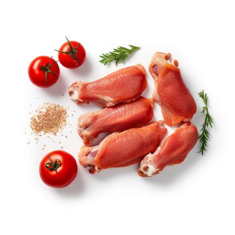 Fresh chicken leg and leg meat with whole herbs a photorealistic ...
