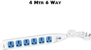OREVA Powerlink with 4 Mtr 6 Way multi plug 6 Socket Extension Boards ...