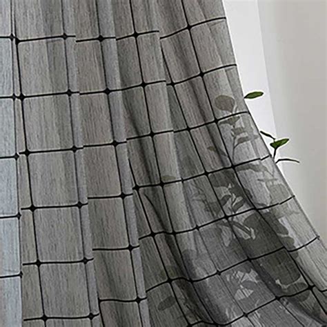 Pane Paradise Checked Grid Charcoal Gray Sheer Curtains