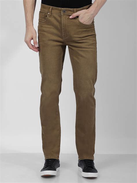 Buy Men's Brown Mid Rise Slim Fit Sustainable Jeans Online | Numero Uno