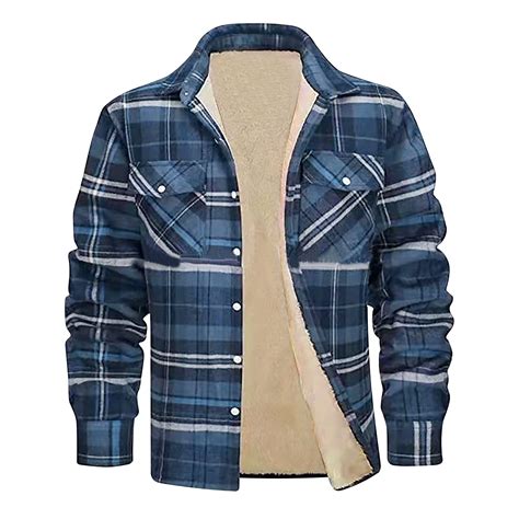 Xysaqa Men's Warm Plaid Fleeces Sherpas Lined Flannel Shirt Jacket ...