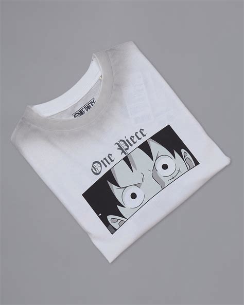 One Piece: Luffy Anime Printed Pure Cotton Off White Regular Fit Tshir ...